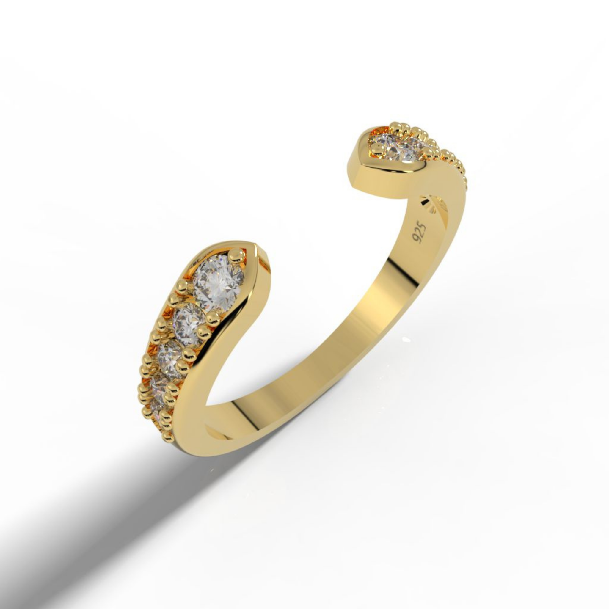 Open Cuff Engagement Band Ring, Hallmarked 925 Sterling Silver Yellow Gold